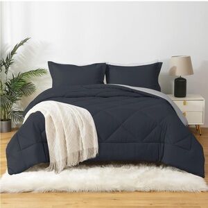 Black/Light Grey Queen Comforter Set,Reversible Bed with 1 Comforter and 2 Shams